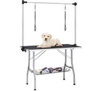 vidaXL Table de toilettage pour chiens 171070 Réglable Pliable 2 boucles Panier Noir et argenté