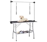 vidaXL Table de toilettage pour chiens 171070 Réglable Pliable 2 boucles Panier Noir et argenté
