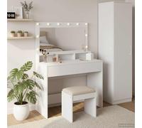 vidaXL Coiffeuse Chêne Noir 100x41x135 cm - 2 tiroirs, miroir et lumières LED incluses