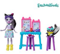 Table de toilette Enchantimals avec la poupée Sage Skunk (15 cm) et la figurine de l'amie des animaux Caper