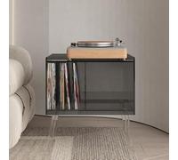 Table de tourne-disque en acrylique avec étagère de rangement, support multimédia HiFi, table d'appoint transparente (noir, 67,5 x 40 x 62 cm)