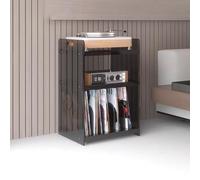 Table de tourne-disque en acrylique avec étagère de rangement, support multimédia HiFi, table d'appoint transparente (noir, 45 x 35 x 75 cm)