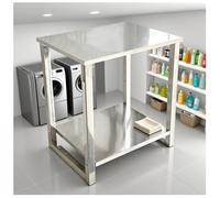 Table de travail 2 couches en acier inoxydable pour cuisine, étanche et antirouille, pieds antidérapants silencieux, capacité de charge de 300 kg, parfaite pour un usage domestique