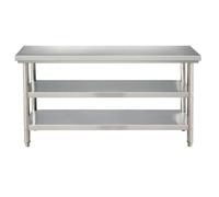 Table de travail à 3 niveaux en acier inoxydable pour la préparation des aliments - 150 x 70 x 80 cm - Robuste - Pour la préparation des aliments
