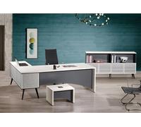 Table de travail Bureau d'angle Ensemble complet de 3 pièces en bois Meubles de bureau blanc