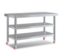 Table de travail commerciale en acier inoxydable, table de préparation de cuisine robuste, comptoir de préparation des aliments, poste de travail de cuisine industrielle, design à 3 couches, 100 x 60
