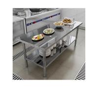 Table de travail commerciale en acier inoxydable, table de préparation de cuisine robuste, dessus lisse poli, étagère de rangement à 3 niveaux, multifonction