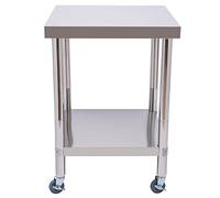 Table de Travail Cuisine en Acier Inoxydable 60*60*85cm, 2 Niveaux, 4 Roulettes dont 2 avec Freins, Charge 300 kg, pour Restaurants, Maisons, Hôtels, Table Inox de Préparation Alimentaire Polyvalente