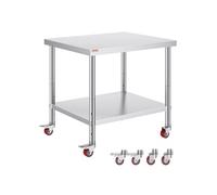 Table De Travail Inox - Vevor - Table De Préparation 91x76x86 Cm - Avec 4 Roues 2 Étagères - Commercial Cuisine. Multicolore