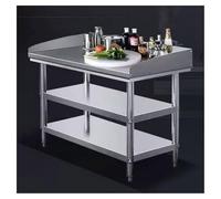 Table de travail de cuisine à 3 niveaux en acier inoxydable | Pieds réglables | Emballage et rangement autonomes | Table à découper avec coins arrondis | Assemblage (100 x 50 x 80 cm)