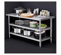 Table de Travail de Cuisine à Trois Niveaux Structure Renforcée par des Poutres Arrondis Table Inox Espace de Rangement Généreux H80 Cm (31,5") Surfaces Plan de Travail Épaissie Renfort Triangulaire