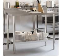 vidaXL Table de travail de cuisine avec dosseret et rangement – Acier inoxydable