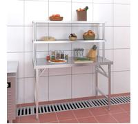 vidaXL Table de travail de cuisine Inox 120 x 60 x 145 cm avec étagère
