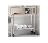 vidaXL Table de Travail de Cuisine avec Étagère, Chariot de Service avec Rangement, Table de Préparation, 110x30x120 cm Acier Inoxydable 3208897 inox G