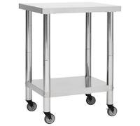 vidaXL Table de travail de cuisine avec roues 80 x 60 x 85 cm en inox