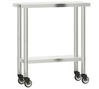 Table de travail de cuisine en acier inoxydable avec roulettes 82,5 x 30 x 85 cm - Table mobile pour station à café, coin thé ou cuisine - Surface de travail stable pour les petits espaces
