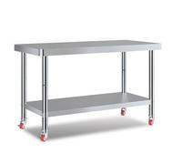 Table de travail de cuisine en acier inoxydable haute performance, table de préparation des aliments commerciaux, comptoir de cuisine à 2 couches, surface de cuisson durable (150x)