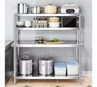 Table de travail de préparation en acier inoxydable avec étagère, établi commercial en métal pour cuisine, garage et atelier