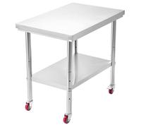 Table de Travail - DUOKU - GZT90*60*85 - Acier Inoxydable - 60 x 90 cm - Roulettes et Étagère Ajustable