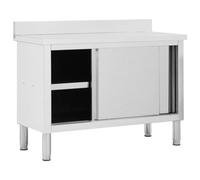 Table de travail en acier inoxydable 120x50x(95-97) cm avec portes coulissantes rangement pour cuisine restauration horeca traiteur restaurant cantine hôtel bar café