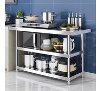 Table de travail en acier inoxydable pour cuisine, extérieur et grill - Table gastro résistante aux intempéries avec étagères, parfaite pour bar, restaurant et terrasse (90 x 40 x 80 cm)