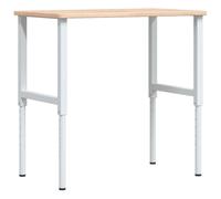 Table de travail en chêne massif - 100 x 60 x (71,5-98) cm - Banc de rabot rectangulaire avec pieds en métal réglables en hauteur - Idéal pour atelier, garage, cave, bricolage, salle de loisirs
