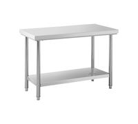 Royal Catering Table De Travail Cuisine Plan Professionnel Table Préparation Confection Boucher avec Tablette Étagère RCWT-120X60S (120x60cm, Capacité 400 kg, 2 Niveaux, Pieds Réglables, INOX)