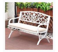 Table De Travail Extérieure En Métal Avec Coussins, Siège Imperméable Banc De Jardin Banc De Parc De Cour Avec Cadre En Métal De Fonte Sièges De Meubles 3 Places Porche Pelouse Jardin Cour(Blanc)