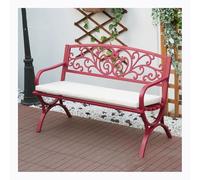 Table De Travail Extérieure En Métal Avec Coussins, Siège Imperméable Banc De Jardin Banc De Parc De Cour Avec Cadre En Métal De Fonte Sièges De Meubles 3 Places Porche Pelouse Jardin Cour(Rose)