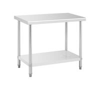 Royal Catering Table De Travail Cuisine Plan Professionnel Table Préparation Confection Boucher Avec Tablette Étagère RCAT-100/60 (Capacité : 114 kg (90 kg + 24 kg), Pieds Réglables, Inox)