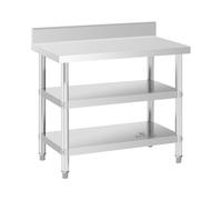 Royal Catering RCAT-100/60-SPS3SH Table de travail inox Table de travail en inox Adossée Avec Dosseret 100 x 60 x 16.5 cm 500 kg 2 tablettes
