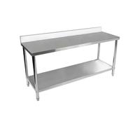 Royal Catering Plan de Travail Table de Travail avec Rebord RCAT-200/60-S (200 x 60 cm, 2 Plans, capacité de Charge 400 kg, Pieds Ajustables, Acier Inoxydable)