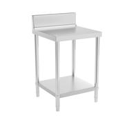 Royal Catering Table De Travail INOX Adossée Cuisine Plan De Travail Professionnel avec Dosseret RCAT-60/60-N (60 x 60 cm, 250 kg, 2 Niveaux, Plan Renforcé, Pieds Réglables en Hauteur)