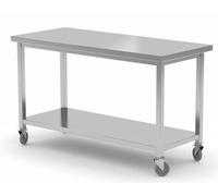 Table de Travail Inox - sur Roues - Étagère Basse - Usage Intensif - L-1500 x P-700mm