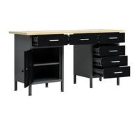 Table de travail noire 160 x 60 x 85 cm - Structure en acier avec plateau en bois - Bureau robuste pour atelier, bureau et bureau à domicile - Surface de travail stable pour le rangement des outils