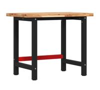 Table de travail rectangulaire en bois d'acacia massif avec structure en métal, robuste, stable, polyvalent, pour atelier, garage, salle de loisirs - 100 x 60 x 83 cm