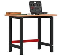 Table de travail rectangulaire en bois de hêtre massif - 100 x 60 x 81,5 cm - Avec cadre en métal solide - Polyvalent - Pour atelier, garage, bricolage, salle de loisirs, avec grand espace de travail