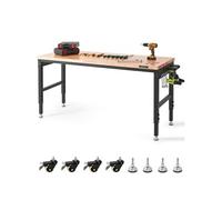 VEVOR Établi réglable, 1830 x 635 mm, table de travail de garage avec roues universelles, hauteurs de 71,1-100,3 cm, 1361 kg, avec prises de courant, plateau en bois dur et repose-pieds, pour bureau
