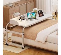 Table de travail réglable en hauteur de 65 à 95 cm, table médicale roulante avec plateau alimentaire, mobilité facile avec roulettes, parfaite pour un usage domestique et des soins de santé