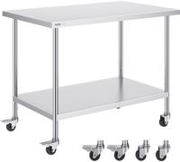 Table de travail VEVOR en acier inoxydable, avec 4 roues, table de préparation 3 niveaux de hauteur réglables, table de travail robuste pour les cuisines professionnelles et les restaurants, argenté