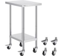 Table de travail VEVOR en acier inoxydable, table de préparation 610 x 457 x 954,6 mm, capacité de charge 290 kg, avec 4 roues, 3 niveaux de hauteur réglables, table de travail pour la préparation des
