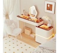 Table De Vanité LED avec Luminosité Réglable, Miroir, 4 Tiroirs en Bois Massif, Chaise en Velours, Ensemble De Coiffeuse De Maquillage, 80/100 X 40 X 75 Cm, Design Moderne