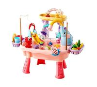 Table d'Eau Enfant Électrique avec Pompe, 4 en 1 Évier Jouet avec Eau Courante, Table d'Activité Sable et Eau avec Jeu de Pêche et Accessoires, Jouet Extérieur pour Fille Garçon 1-8 Ans, 60x43x48cm