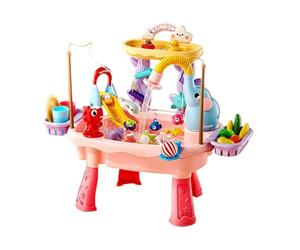 Table d'Eau Enfant Électrique avec Pompe, 4 en 1 Évier Jouet avec Eau Courante, Table d'Activité Sable et Eau avec Jeu de Pêche et Accessoires, Jouet Extérieur pour Fille Garçon 1-8 Ans, 60x43x48cm