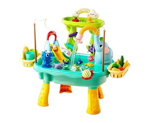 Table d'Eau Enfant Électrique avec Pompe, 4 en 1 Évier Jouet avec Eau Courante, Table d'Activité Sable et Eau avec Jeu de Pêche et Accessoires, Jouet Extérieur pour Fille Garçon 1-8 Ans, 60x43x48cm