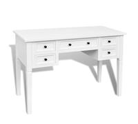 Table d'écriture avec 5 tiroirs bureau blanc pour bureau et étude | MDF et bois de pin, peint en blanc, plateau de table spacieux à 5 tiroirs, pour bureau ou chambre à coucher
