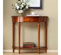 Table Demi-Lune avec tiroir, Console en Bois Massif for entrée, Rangement Vintage, Table de canapé décorative avec étagères Ouvertes et Petits tiroirs(Brown,39.4" L x 15.7" W x 34.4" H)