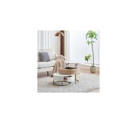 Table d'ensemble dorée, combinaison de tables basses relevables, table d'appoint avec deux tiroirs. Ensemble de 2 pièces