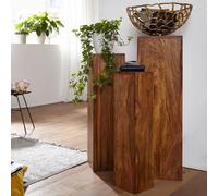 Table d'ensemble FineBuy bois massif Table à fleurs set de 3 colonnes Colonne de décoration angulaire