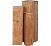 Table d'ensemble FineBuy bois massif Table à fleurs set de 3 colonnes Colonne de décoration angulaire